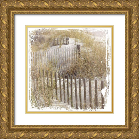 Fence By The Beach Gold Ornate Wood Framed Art Print with Double Matting by Hogan, Melody