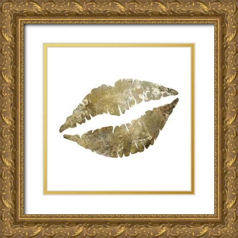 Sparkle Glam Lips Gold Ornate Wood Framed Art Print with Double Matting by Hogan, Melody