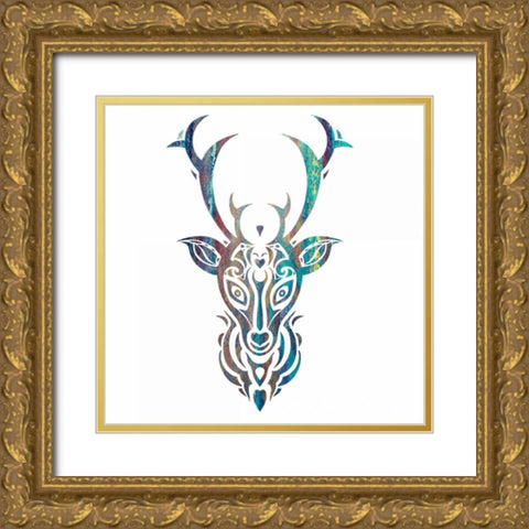 Tribal Buck 3 Gold Ornate Wood Framed Art Print with Double Matting by Hogan, Melody