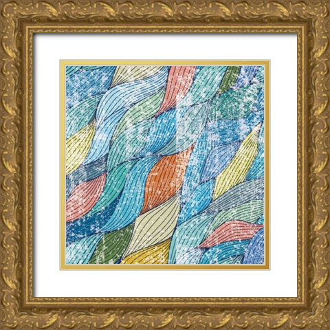 Distressed Ocean Flow Gold Ornate Wood Framed Art Print with Double Matting by Hogan, Melody