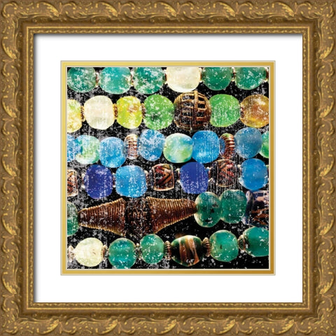 African Beads Gold Ornate Wood Framed Art Print with Double Matting by Hogan, Melody