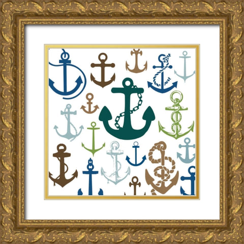 Natural Anchors Gold Ornate Wood Framed Art Print with Double Matting by Hogan, Melody
