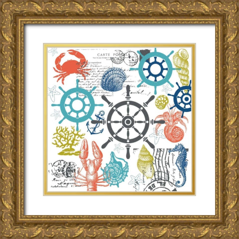 Coastal Collage Gold Ornate Wood Framed Art Print with Double Matting by Hogan, Melody