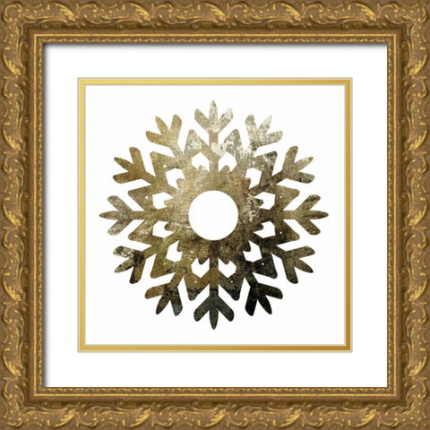 Glimmer Snowflakes 3 Gold Ornate Wood Framed Art Print with Double Matting by Hogan, Melody