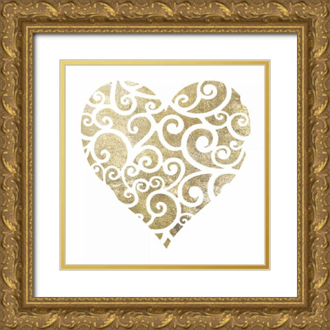 Heart Glitz 2 Gold Ornate Wood Framed Art Print with Double Matting by Hogan, Melody