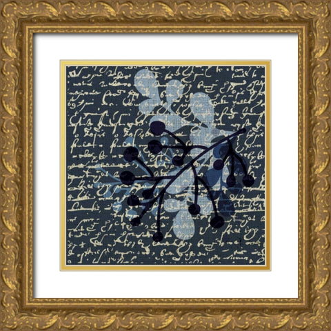 Indigo Squares Textured 2 Gold Ornate Wood Framed Art Print with Double Matting by Hogan, Melody