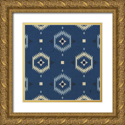 Indigo Squares Droplets Gold Ornate Wood Framed Art Print with Double Matting by Hogan, Melody