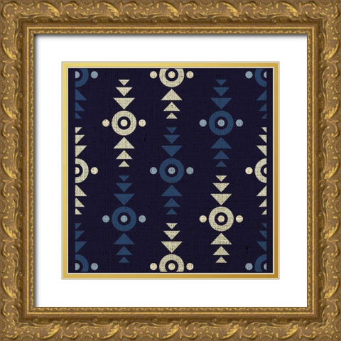 Indigo Squares Crosshairs Gold Ornate Wood Framed Art Print with Double Matting by Hogan, Melody
