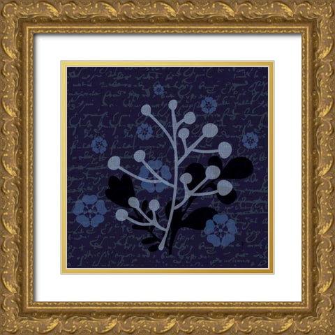 Indigo Olive Branch Gold Ornate Wood Framed Art Print with Double Matting by Hogan, Melody