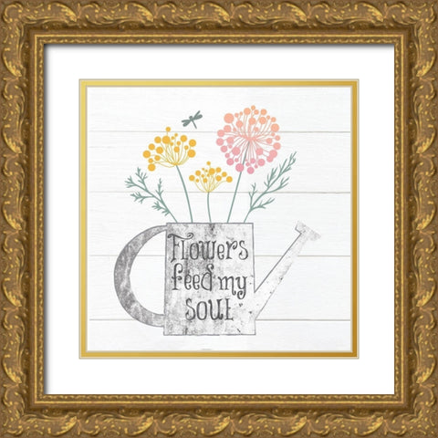 Botanical Pitchers Pastels 3 Gold Ornate Wood Framed Art Print with Double Matting by Hogan, Melody