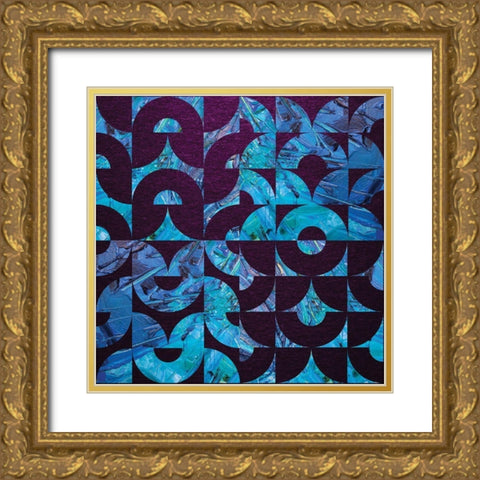 Amethyst Aqua Oversized Abstract Gold Ornate Wood Framed Art Print with Double Matting by Hogan, Melody