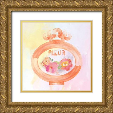 Watercolor Perfume Bottles Flowers 3 Gold Ornate Wood Framed Art Print with Double Matting by Hogan, Melody