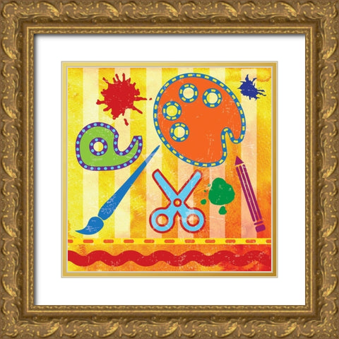 Colorful Kids Icons 2 Gold Ornate Wood Framed Art Print with Double Matting by Hogan, Melody