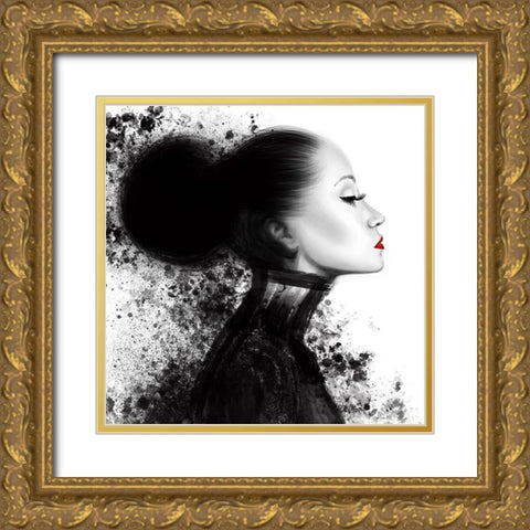 Fashion Profile Red Lips 1 Gold Ornate Wood Framed Art Print with Double Matting by Hogan, Melody