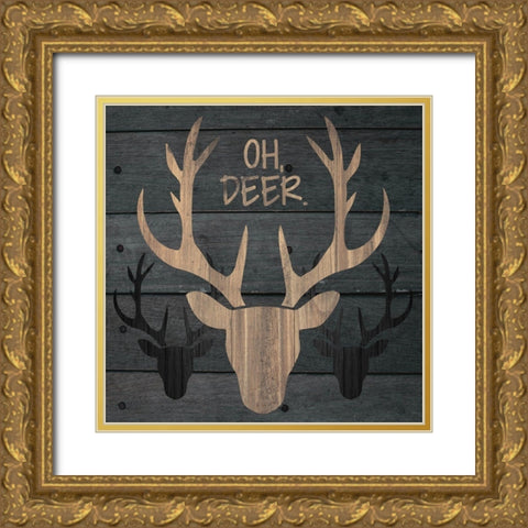 Deer Wood 01 Gold Ornate Wood Framed Art Print with Double Matting by Hogan, Melody