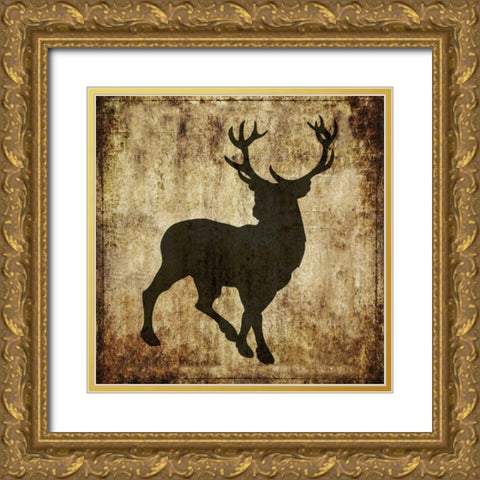 Barbwire Deer Gold Ornate Wood Framed Art Print with Double Matting by Hogan, Melody