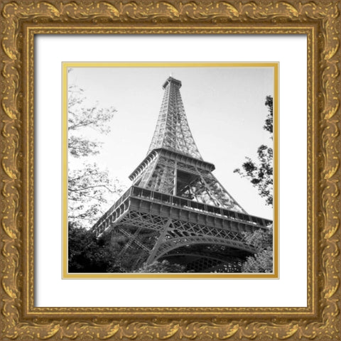 Eiflel Tower Square Gold Ornate Wood Framed Art Print with Double Matting by Joseph, Michael