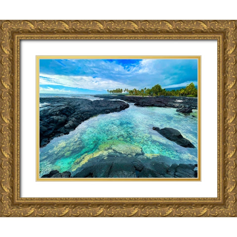 Honaunau Forgiving Pool Gold Ornate Wood Framed Art Print with Double Matting by Nebula, Melissa