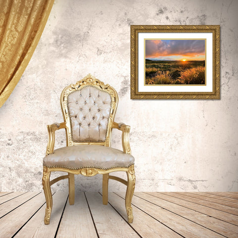 Sunset On Saddle Road Gold Ornate Wood Framed Art Print with Double Matting by Nebula, Melissa