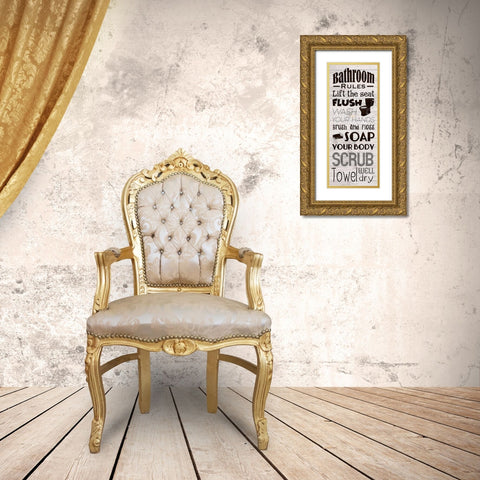 Bath Rules Gold Ornate Wood Framed Art Print with Double Matting by Prime, Marcus