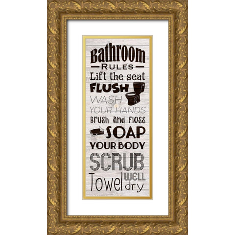 Bath Rules Gold Ornate Wood Framed Art Print with Double Matting by Prime, Marcus