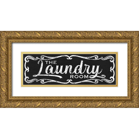 The Laundry Room Black Gold Ornate Wood Framed Art Print with Double Matting by Prime, Marcus