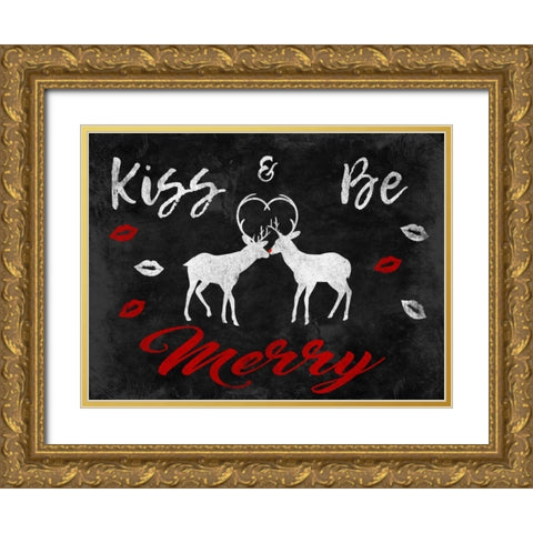 Merry Kissmas Gold Ornate Wood Framed Art Print with Double Matting by Prime, Marcus
