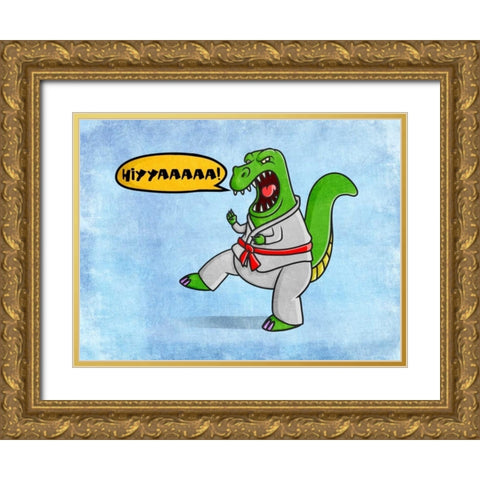 Karate Dino Gold Ornate Wood Framed Art Print with Double Matting by Prime, Marcus