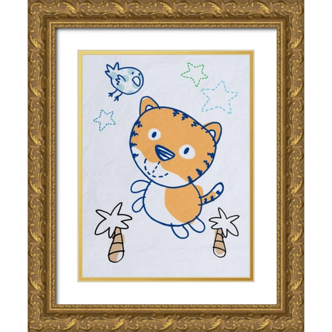 Playful Tiger Gold Ornate Wood Framed Art Print with Double Matting by Prime, Marcus