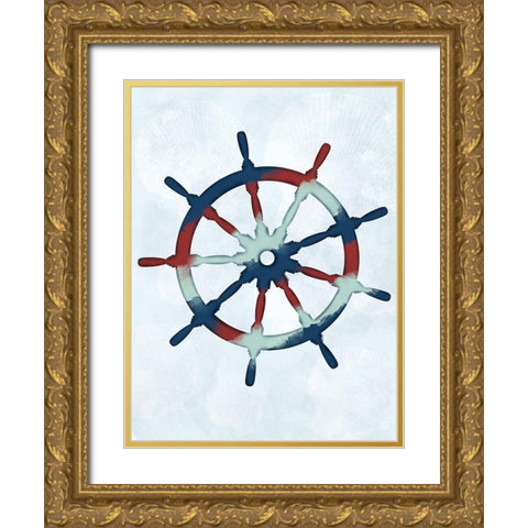 Stripped Ship Wheel Gold Ornate Wood Framed Art Print with Double Matting by Prime, Marcus