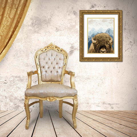 Mountain Fluffy Bison Gold Ornate Wood Framed Art Print with Double Matting by Prime, Marcus