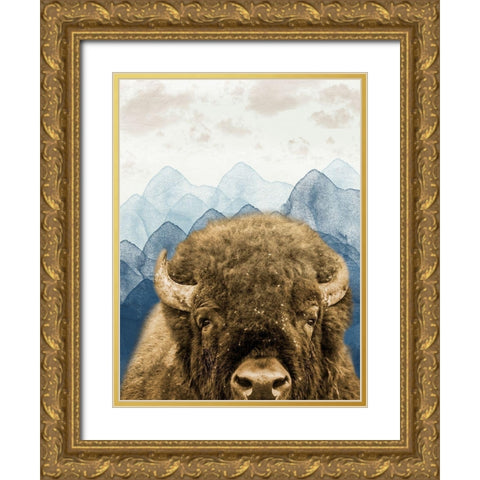 Mountain Fluffy Bison Gold Ornate Wood Framed Art Print with Double Matting by Prime, Marcus