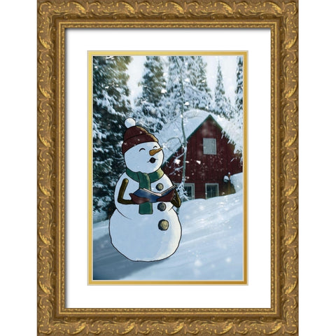 Winter Caroler Gold Ornate Wood Framed Art Print with Double Matting by Prime, Marcus