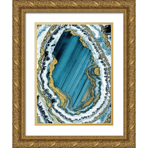 Golden Teal Geode 1 Gold Ornate Wood Framed Art Print with Double Matting by Prime, Marcus