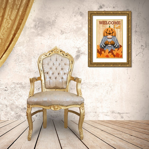 Gnome Welcome Fall Gold Ornate Wood Framed Art Print with Double Matting by Prime, Marcus