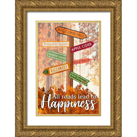 Happiness Roads Gold Ornate Wood Framed Art Print with Double Matting by Prime, Marcus