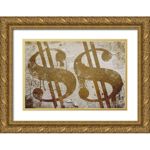 Dollar Signs Gold Ornate Wood Framed Art Print with Double Matting by Prime, Marcus