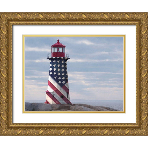 American Lighthouse Gold Ornate Wood Framed Art Print with Double Matting by Prime, Marcus