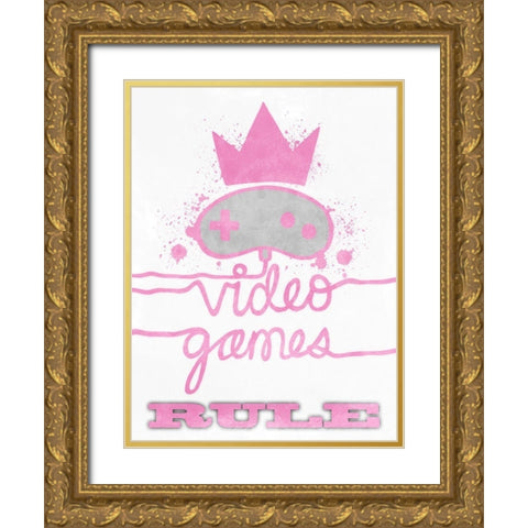 Girl Games Rule Gold Ornate Wood Framed Art Print with Double Matting by Prime, Marcus