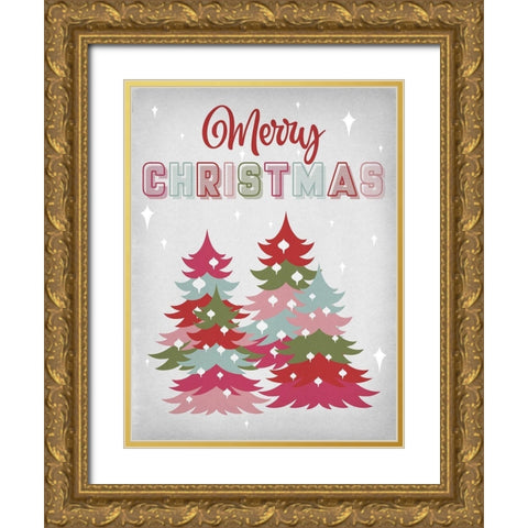 Merry Christmas Gold Ornate Wood Framed Art Print with Double Matting by Prime, Marcus
