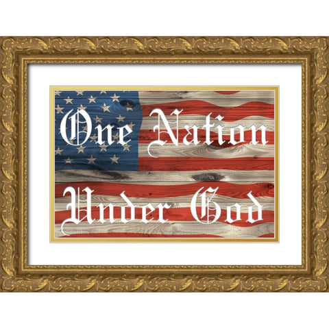 One Nation Flag Gold Ornate Wood Framed Art Print with Double Matting by Prime, Marcus