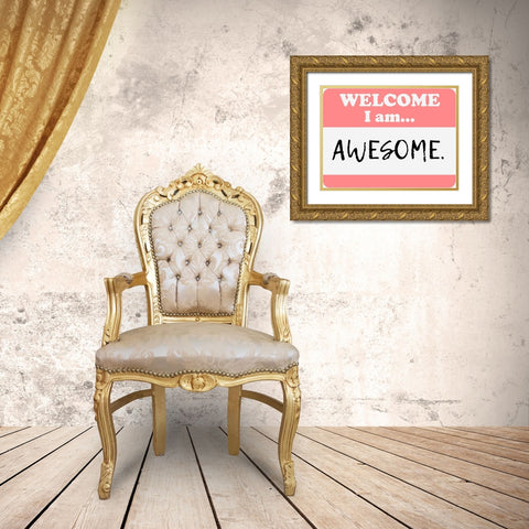 Welcome Awesome Gold Ornate Wood Framed Art Print with Double Matting by Prime, Marcus