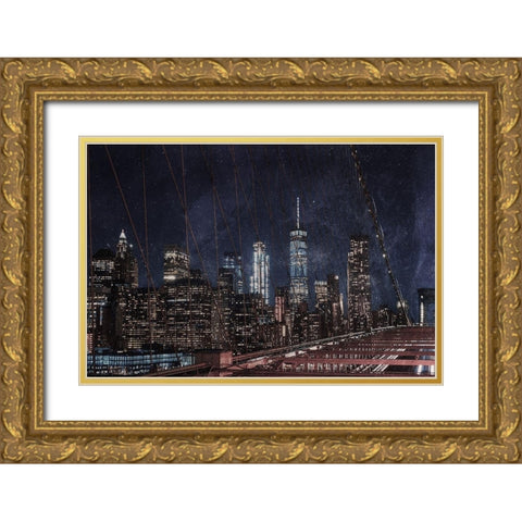 NYC Magic Gold Ornate Wood Framed Art Print with Double Matting by Prime, Marcus