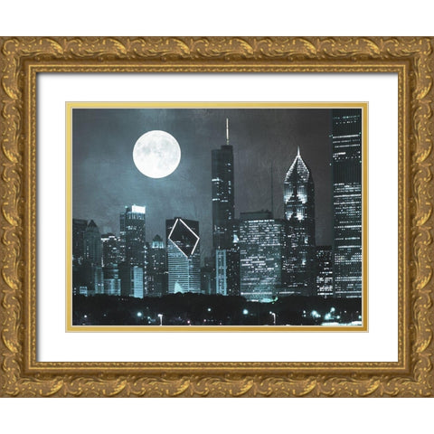 Moonlit Chicago 2 Gold Ornate Wood Framed Art Print with Double Matting by Prime, Marcus