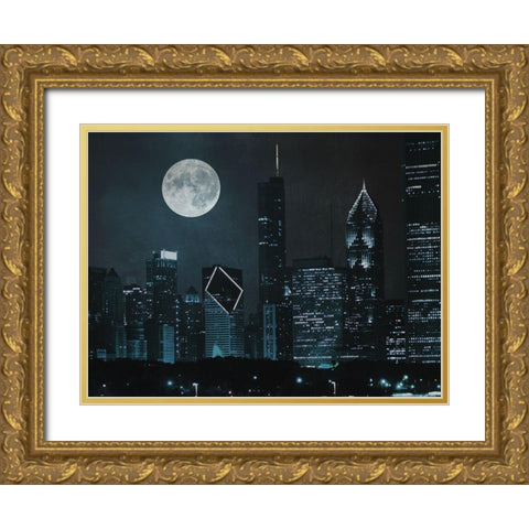 Moonlit Chicago Gold Ornate Wood Framed Art Print with Double Matting by Prime, Marcus