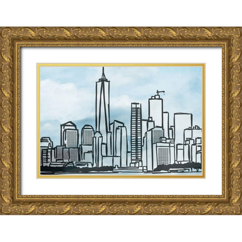 Illustrated New York Gold Ornate Wood Framed Art Print with Double Matting by Prime, Marcus