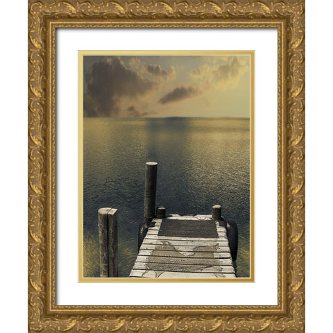 Sunset On The Dock Gold Ornate Wood Framed Art Print with Double Matting by Prime, Marcus