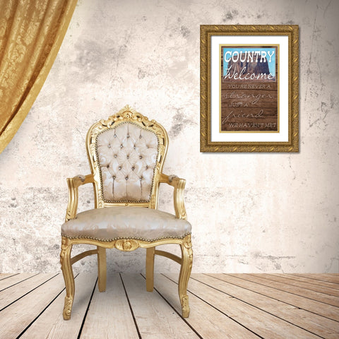 Country Welcome Gold Ornate Wood Framed Art Print with Double Matting by Prime, Marcus