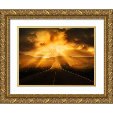 Road Less Traveled Gold Ornate Wood Framed Art Print with Double Matting by Prime, Marcus