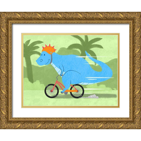 Riding Dino 1 Gold Ornate Wood Framed Art Print with Double Matting by Prime, Marcus